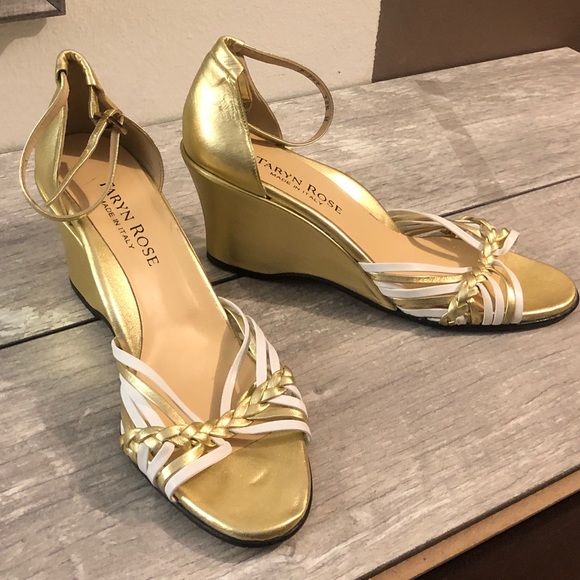 TARYN ROSE Strappy Metallic Gold Wedge Heels - Picture 2 of 8